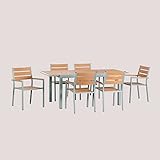 SKLUM Set aus ausziehbarem rechteckigem Tisch aus Aluminium (150–197x90cm) und 6 stapelbaren Gartenstühlen mit Armlehnen Saura Seladon