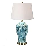 IRYZE Tischlampen Nachttischlampe Tischleuchte Blau Karierte Keramik-Tischlampen, weißer Stoffschirm, Dekor für Schlafzimmer, Heimbüro, Schreibtisch, Nachttisch, Tischlampe Tischlampe Wohnzimmer