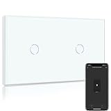 BSEED Smart Alexa Lichtschalter 1 Fach 2 Wege +1 Fach 2 Wege Wifi Smart Lichtschalter arbeitet mit Tuya and Google Home,Glas Touchscreen-schalter Weiß(Erforderlich Neutral Draht)157mm