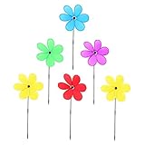 NUSITOU 6 Stück Sechsblättrige Windmühle Buntes Dekor Metall-Dekor Sonnenblume Outdoor-Dekor Neon-Blumen-Spinner Windräder Spielzeug Gartenparty Windrad Kinder-Windräder