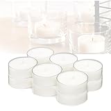 Candelo 12er Set Hochwertige XXL Teelichter Ambiente ? Kerzen Jumbo Teelichte - Weiß ohne Duft - Kunststoff Hülle - 5,5 x 2,3cm je Teelicht - 8 Std Brenndauer