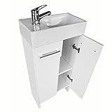 paplinskimoebel Badmöbel Waschbeckenunterschrank Badset Türen Keramik 40cm WC Gäste Klein Waschtisch mit Unterschrank (Weiß)