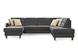 CAVADORE Wohnlandschaft Palera / U-Form Sofa mit Schlaffunktion, Stauraum und Federkern / 314 x 89 x 212 / Mikrofaser, Grau