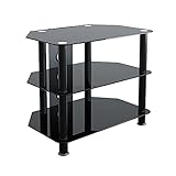 King TV-Mobel Fernsehtisch fur Flachbildschirm/LCD/LED/Plasma 12' - 32' Zoll Schwarz Glas mit Schwarz Stand (inkl. Kabelfuhrung) 60cm