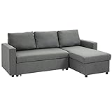 HOMCOM Ecksofa mit Schlaffunktion Stauraum Eckcouch mit Bettkasten Chaiselongue Schlafsofa Stoffsofa L-Form Leinen-Touch Hellgrau 211,5 x 146 x 85 cm