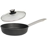 skk kleine 2-tlg. Aluguss Schmorpfanne Ø 24 cm Induktion - Antihaft Hochrandpfanne mit Edelstahl-Stiel - Glasdeckel Edelstahlrand - Made in Germany