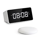 Vibrierender Lautsprecher, Schreibtisch-Wecker, Bett-Shaker, taub, USB-Ladegerät, groß, dimmbar, LED-Bildschirm, weiß, Größe: 14 x 7 cm