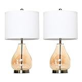 HOMCOM 2-Set Tischlampen Tischleuchten E27-Fassung Nachttischlampe 40 W Glas Leinen Stahl Bernstein Ø30 x 56H cm
