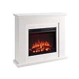 CrownFlame Hektor Elektrokamin - Elektrischer Standkamin mit Heizung 1000/2000 W, realistischer 3D-Flammeneffekt, LED-Beleuchtung, Fernbedienung programmierbar, Timer, Thermostat - Weiß