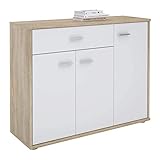 CARO-Möbel Sideboard Estelle Kommode Mehrzweckschrank, Sonoma Eiche/weiß mit 3 Türen und 1 Schublade, 88 cm breit