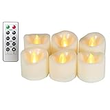 Erosway LED Kerzen, Realistisch Flackernde Flammenlose Teelicher mit Fernbedienung, 2/4/6/8 Timer, 300 Stunden Nonstop Leuchten, 6 Stück/Paket(Bernstein)