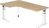 bümö® Eckschreibtisch U-Serie höhenverstellbar, Tischplatte 200 x 120 cm in Eiche, Gestell in weiß