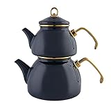 Karaca Retro Emaille Teekannen Set, Anthracite, Induktionsgeeignet, Teekocher, Wasserkocher, Teeaufguss 1,1L, Wasserkanne 2,3L, Türkische Teekessel, Tea Maker, Caydanlik