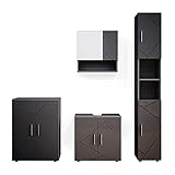 Vicco Badezimmermöbel Irma modern Badezimmerschrank Badschrank Waschtischunterschrank Spiegelschrank Hochschrank Midischrank Hängeschrank Tür Schublade (Anthrazit Hochglanz, Badmöbelset 4)