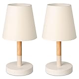 tomons Nachttischlampe LED 2er Set Holz, LED Tischleuchte mit Stoffschirm für Schlafzimmer, Wohnzimmer, Arbeitszimmer, Beistelltisch - Beige