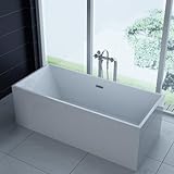 PureHaven freistehende Luxus Acryl-Badewanne 170x80 cm elegant inkl. Siphon Überlaufschutz leicht zu pflegende Oberfläche extra starker Rahmen Weiß