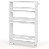 TybAtt Karren Slim Storage Trolley 4-Tier-Roll-Utility-Wagen Mit Griff Gegen Ein Verstellbares Regal Kitchen-Küchenorganisator Regal-Trolley Auf Rädern/Weiß Mit 1 Verstellbarem Regal/54 * 15 * 79 cm