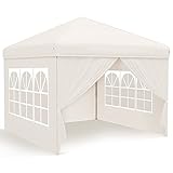 Pavillon, Ej.Victor Faltpavillon 3 x 3 Wasserdicht Stabil Winterfest mit 4 Seitenteilen und Fenstern, Garten Partyzelt UV Schutz 50+ für Festival, Party, Marktstand, Flohmarkt und Campen-Khaki-Khaki