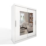 ML Furniture B7 Schiebetüren Kleiderschrank 180 x 215 x 58 cm mit Spiegel - Schlafzimmermöbel, Aufbewahrung - Mehrzweckschrank - Farbe: Weiß - 2 Schiebetüren