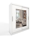 ML Furniture B7 Schiebetüren Kleiderschrank 180 x 215 x 58 cm mit Spiegel - Schlafzimmermöbel, Aufbewahrung - Mehrzweckschrank - Farbe: Weiß - 2 Schiebetüren