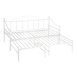 FetiNes Bett zum ausziehen Bettrahmen 2 in 1 Bett Sofabett mit 2 Liegeflächen Metall Weiss 90 x 190 cm ausziehbares Doppel-Bett Gästezimmer Jugendzimmer Schlafzimmer