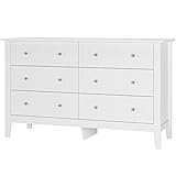 FOREHILL Kommode weiß mit 6 Schubladen, 133cm breit Sideboard Holz, Mehrzweckschrank, 133x45x79,5cm