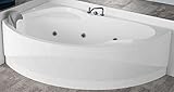 Novellini Vogue Hydro Eck-Badewanne, Asymmetrisch, Desinfektion, 150 x 85 x 85 cm, Höhe 55 cm, Armaturensäule links, Paneel Whirlpool mit Fernbedienung, Farbe Weiß glänzend