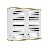 SoBuy BZR42-W Hängeschrank mit Lamellentüren Wandschrank Badhängeschrank Küchenschrank Medizinschrank Badmöbel Weiß-Natur BHT ca: 60x56x19cm