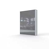 INVENTO Aufklappbett - Wandschrankbett - 140 x 200 cm - Klappbett für Gästezimmer - Wohnzimmer - Schlafzimmer (Weiß/Grau Glanz)