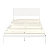 Amazon Basics, Bettgestell, massives Kiefernholz mit klassischem Kopfteil, Doppelbett, 140 x 200 cm, Weiß