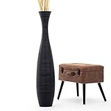 Leewadee Große Bodenvase für Dekozweige hohe Standvase Design Holzvase, Holz, 110 cm, schwarz