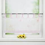 Delien Scheibengardine Voile Bistrogardinen mit Schlaufen Küchen Kurzstore Stickerei »Schmetterling« Transparente Durchstangenzug Stores Gardine Kurzvorhang BxH 120x45cm,Rosa