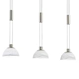 EGLO LED Pendelleuchte Montefio, 3 flammige Hängelampe höhenverstellbar, Pendellampe modern, Hängeleuchte aus Edelstahl in Nickel-Matt und Alabaster-Glas in Weiß, LED Esstischlampe warmweiß