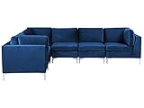 Beliani Modulares 6-Sitzer Sofa Polsterbezug Samt Blau rechtsseitig Metallbeine Evja