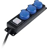 as - Schwabe 3-Fach Verteilersteckdosenleiste mit Schalter, Schutzkontaktsteckdosen mit Klappdeckeln, 1,5 m Leitung, Mehrfachsteckdose für den Außenbereich 230V, 16A, IP44, Schwarz (FR Version)