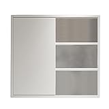 NOALED Weißer Badezimmerspiegelschrank, integrierter Spiegel- und Aufbewahrungsschrank, wandmontierter Aufbewahrungsschrank, verschiebbarer Badezimmerschrank, 60 × 65 × 13 cm
