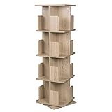 EUGAD drehbares Bücherregal Raumteiler Standregal Drehregal Büroregal Dekoregal 360° frei drehbar mit 4 Ebenen MDF Natur 40x129x40 cm 0009SHG