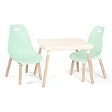 B. spaces Stühle Kids Furniture Set – 1 Kindertisch & 2 Kinderstühle mit natürlichen Holzbeinen (Creme und Mintgrün), Kunststoff