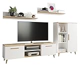 MATKAM Wohnzimmermöbel-Set Oslo, 4-teilig, 1 x TV-Kommode H47x B150 x T40 cm, 1 x Wohnzimmerkommode H112 x B80 x T30cm, 2 x Hängeregale H20 x B100 x T20 cm (Weiß-Artisan Eiche)