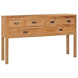 vidaXL Teak Massiv Sideboard mit 6 Schubladen Kolonialstil Kommode Beistellschrank Mehrzweckschrank Anrichte Schrank Konsolentisch 125x30x75cm
