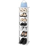 COSTWAY 8 stufiger Schuhständer höhenverstellbar, Platzsparendes Schuhregal aus Holz, Schuh-Organizer vertikal, Freistehender Eckregal für Eingang, Flur (Weiß, Einzel)