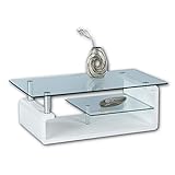 Stella Trading TRITON Couchtisch Glas in Hochglanz weiß - geräumiger Glastisch mit Glasblage für Ihren Wohnbereich - 120 x 40 x 65 cm (B/H/T)