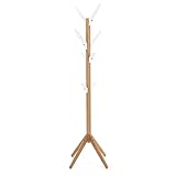 Nilpferd Garderobenständer aus Bamus 178cm,Kleiderständer 8 Haken aus Massivholz,Garderobe in Baumform für den Eingangsbereich,Flur,Schlafzimmer,Wohnzimmer und Büro,Natur & weiß