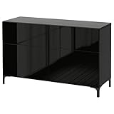 Ikea BESTÅ Aufbewahrungskombination mit Türen/Schubladen, 120 x 40 x 74 cm, Schwarz-Braun/Selsviken Hochglanz/Schwarz