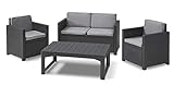 Allibert Victoria, 2-Seater Lounge Sofa, Graphite/cool Grey (Poly Cotton Cushion) + Victoria Chair, Single Item Lounge Sessel, Graphite/cool Grey (Poly Cotton Cushion) + Tisch Lyon 116 cm, Graphit