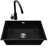 ANSNOW Spülbecken Aus Edelstahl Für Bar Oder Vorbereitungsküche, Schwarz, Einbau-Aufsatz Oder Unterbau, 8,6 Zoll Tief/Schwarz/48 * 35 * 22Cm