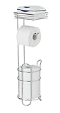 WENKO Stand WC-Garnitur Toilettenpapierhalter stehend mit Ablage & Ersatzrollenhalter, verchromtes Metall, silber