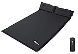 Ubon Double Schlafmatte Aufblasbare Matratze mit Kissen Komfortable Luft Schlafkissen für 2 Personen 1,5 Zoll Schwamm Füllung Ergonomische Kissen Tragbar und leicht Camping Bett Schwarz 2P