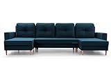 mb-moebel Großes XXL Ecksofa, U-Form, Panorama, zu Bett umwandelbar, mit Truhe, 6/7-Sitzer, aus Stoff, Wohnzimmer & Wohnzimmer, 300 x 137 x 84 cm, Carl U Marineblau