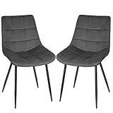 Homewell Esszimmerstühle 2er Set, Modern Küchenstuhl Polsterstuhl Samtsitz Gute Berührung, Wohnzimmerstuhl mit Ergonomisch Lehne und Stahlbeinen (2, Dunkelgrau)